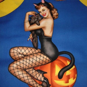 RARE Fabric by Alexander Henry BEWITCHED Halloween 50s Retro/Sexy Witches /Pinup Girls on blue Rare /Out of Print BTY image 5