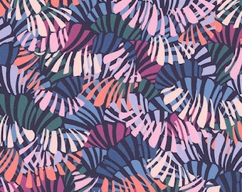 Fabric Robert Kaufman Wishwell Wilshire Art Deco style design 20507-19 orchid fronds blues and dusty pink sand aqua