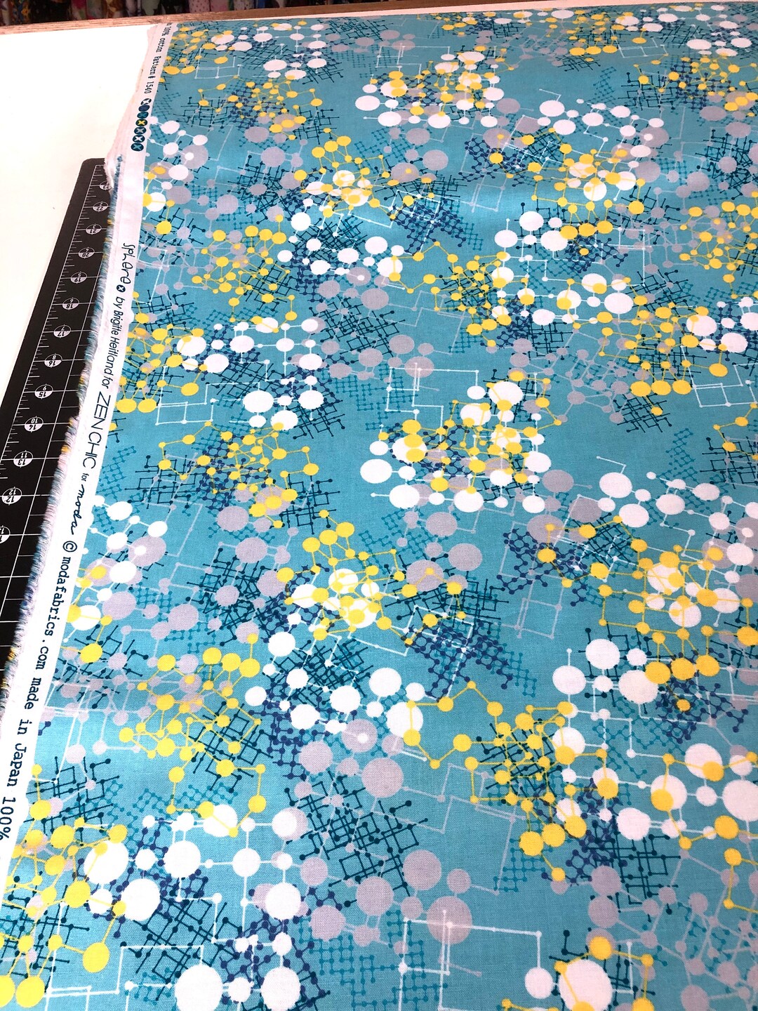 Moda Fabric Zen Chic Brigitte Heitland SPHERE on Aqua Out of Print Modern Quilt Fabric Etsy