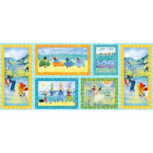 Fabric - QT Fabrics - Joyful Days - Picture Patches Panel  - Style # : 20667 -Q - by Julia Cairns panel is 11.5  inches by 44 inches