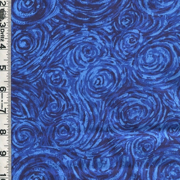 Fabric Rare! Out of Print -Fabric Exclusively Quilters Tribute to Vincent Van Gogh - The Starry Night Dark Blue Swirls Sky