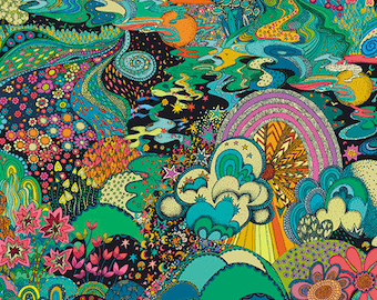 Fabric Windham Paradiso designer Sally Kelly  5264D-1 By the Yard 60s psychedelic repro scenic