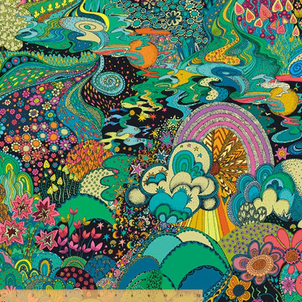 Fabric Windham Paradiso designer Sally Kelly  5264D-1 By the Yard 60s psychedelic repro scenic