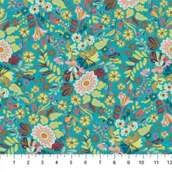Fabric Figo  Kathy Doughty Kindred Sketches floral blue