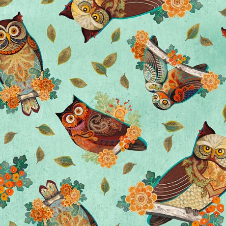 Other, Craft Fabric Fat Quarters Set Of 5 Owl Fabric Birds Mushroom Fabric  Leaves