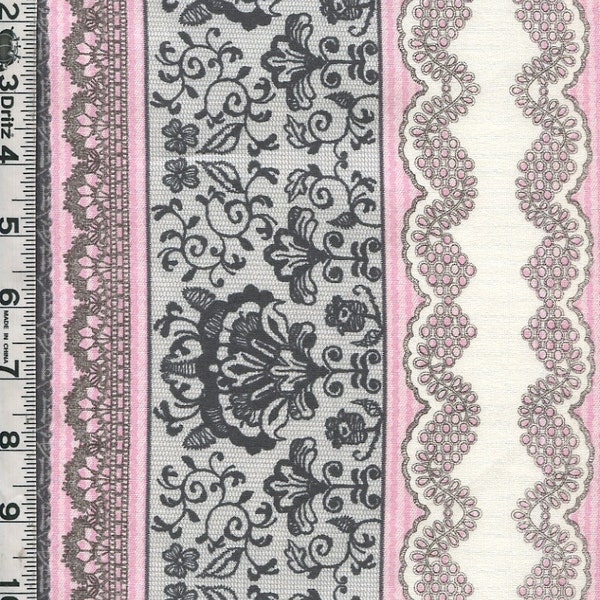 Fabric P&B LE JARDIN Printed vertical lace stripe gray black Pink