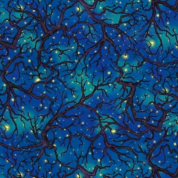 Fabric - QT Fabrics - Abra-Cat-Dabra - Tree and  Branch TOSS-W - blue background -29667 -W