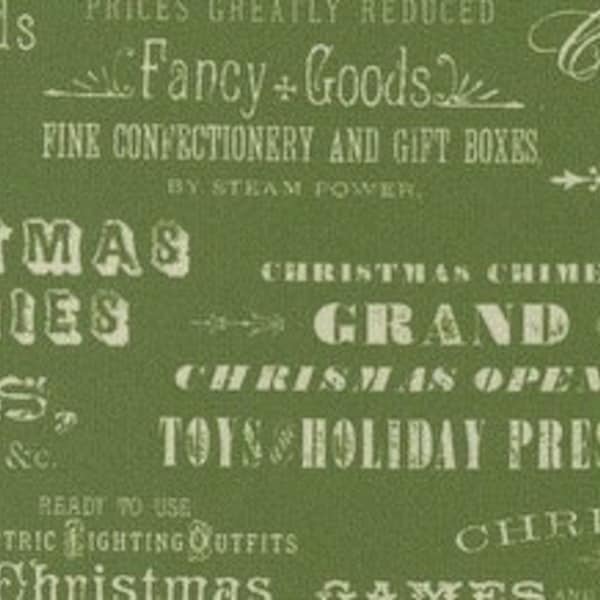 Fabric Moda Christmas Faire by Cathe Holden Vintage Retro Word Collage green 7396 13