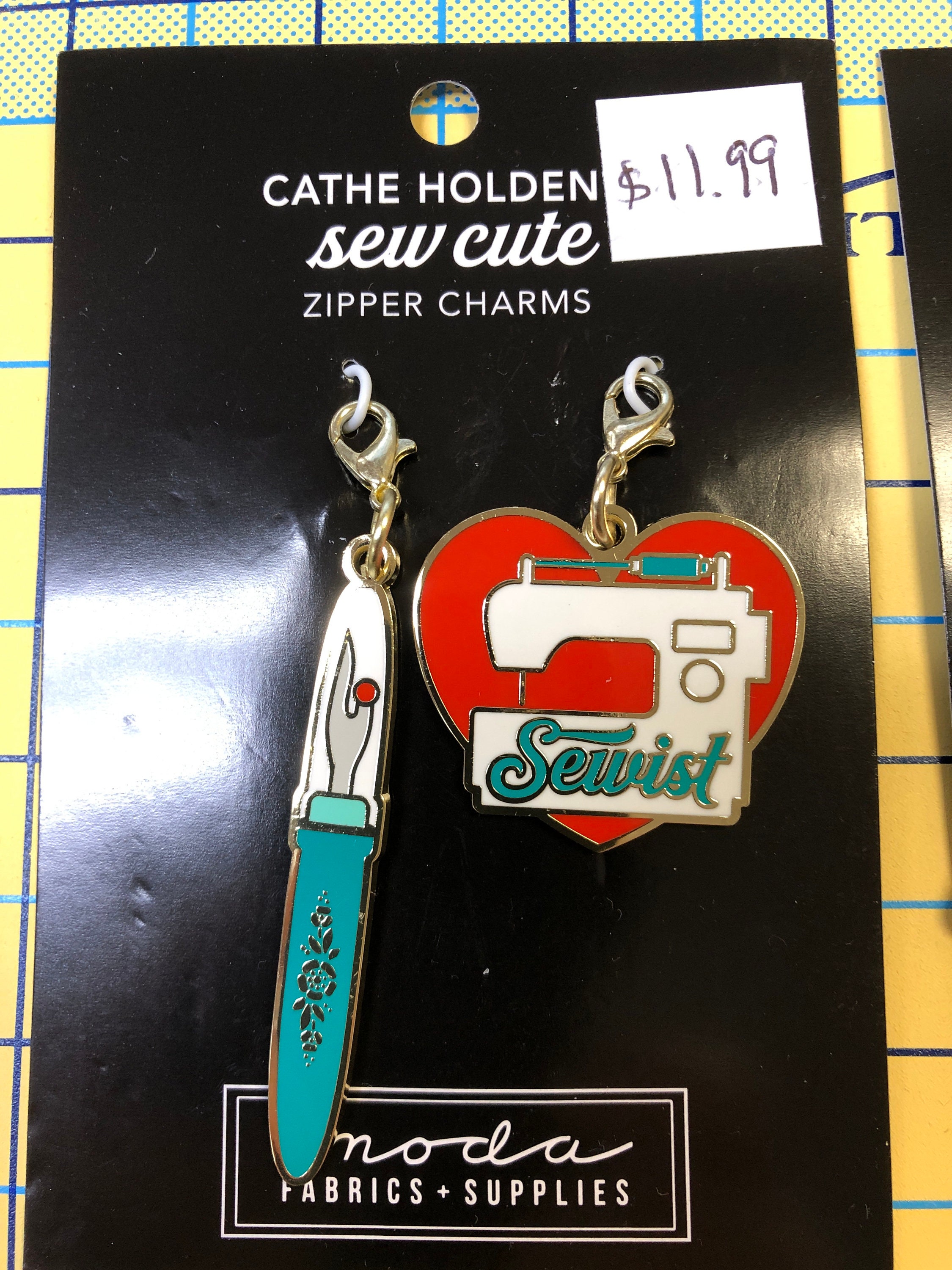 Bobbins/Scissor Zipper Pull or Sewing Charm by Cathe Holden