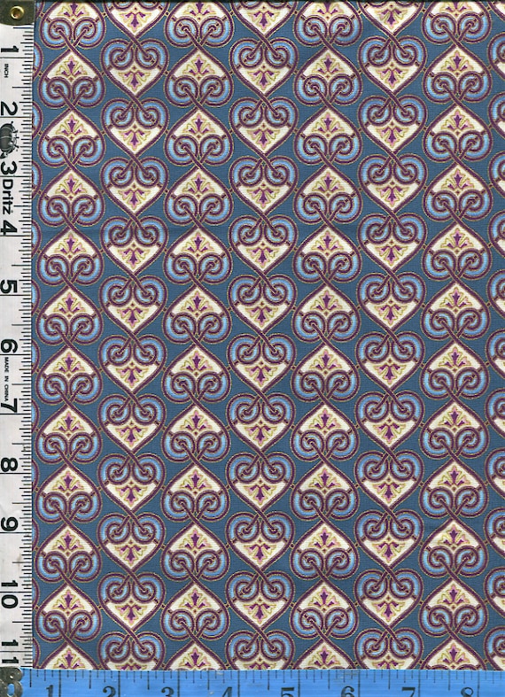 Fabric In the Beginning DECO ELEGANCE Jason Yenter design Hearts green metallic gold Art Deco style 4JYE 3M