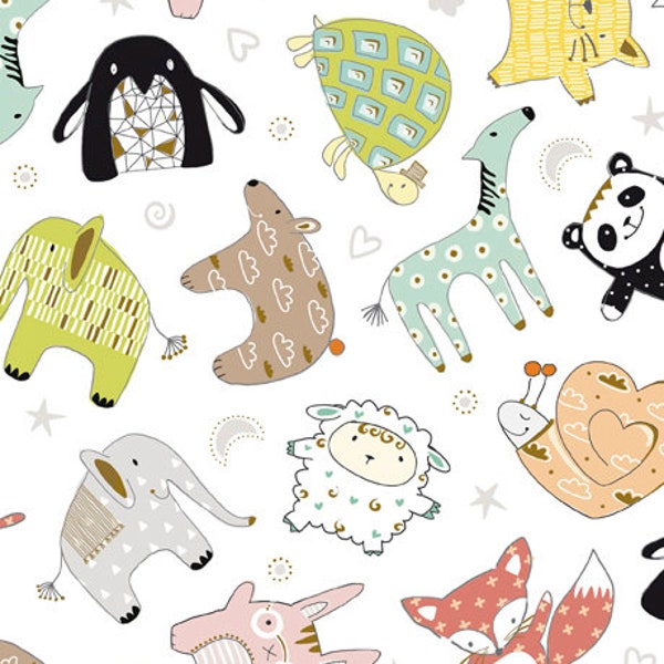 Fabric - QT Fabrics - Cute And Cuddly Kids  Baby Quilt s Animals on white  29001-Z