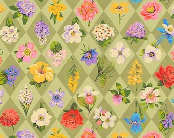Fabric - Free Spirit -PWMN042.SAGE State Flowers - Sage collage  Nation of Flowers collection by Martha Negley