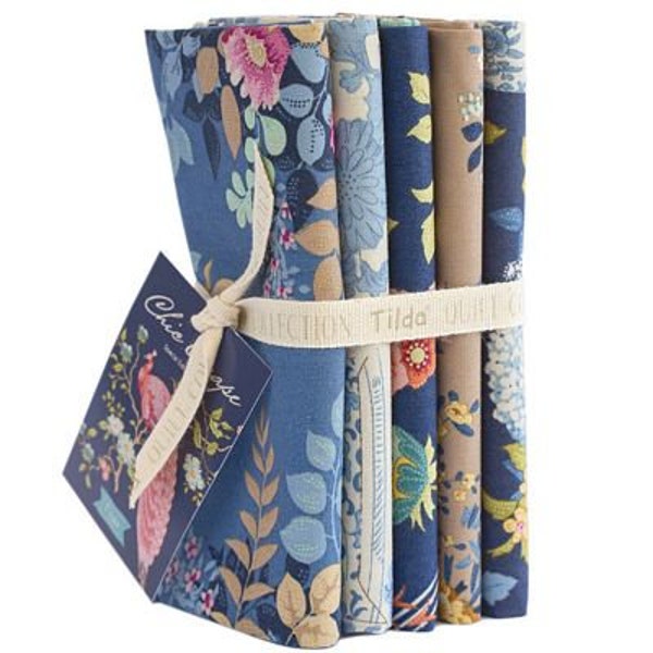 Stoff - Tilda - Chic Escape - Fat Quarter Bundle - 5 Stoffe Blau Sand - TIL300130