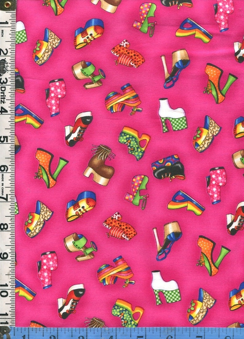 Fabric Timeless Platform Fashion Shoes Retro 70s 80s on tossed hot pink C7357
