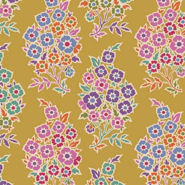 Fabric - Tilda - Pie in the Sky - Willy Nilly mustard - TIL100485-V11 -Mustard Floral