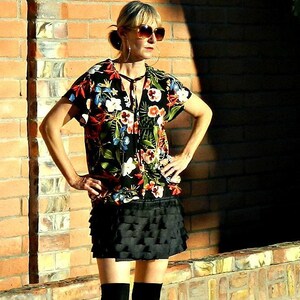 Mini Skirt-Short Skirt-Skirts-Skirts for Women-Women&#39;s Clothing-Layered Ribbon Ruffle Intricate Detail Mini Skirt-Black
