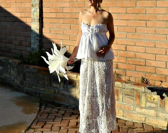 Maternity Wedding Dress Beach-Maternity Wedding Dress-Maternity Dress-Lace Skirt-Hand Crochet Lace Couture Pineapple Maxi-Pregnant Bride