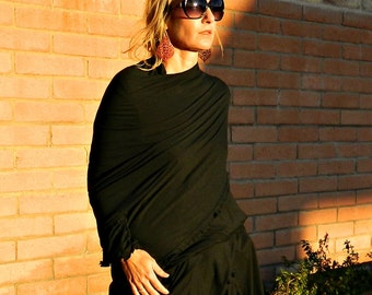 Wraps Shawls-Wrap Shawl-Blanket Scarf-Women Ponchos-Evening Shawls & Wraps-Noir Style-Black Knit-Soft Rayon Spandex 7 X 3 Foot Poncho Cape