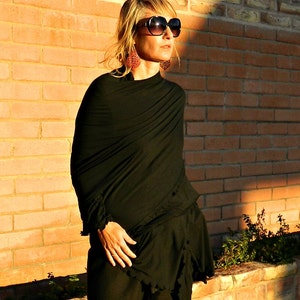 Wraps Shawls-Wrap Shawl-Blanket Scarf-Women Ponchos-Evening Shawls & Wraps-Noir Style-Black Knit-Soft Rayon Spandex 7 X 3 Foot Poncho Cape