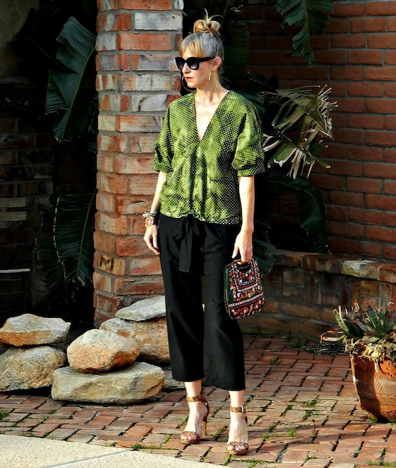 Green Blouse-green Top-green Top Women-green-print-custom-womens Clothing- tops & Tees-blouses-deep V Blouse Sleeve Green Top - Etsy