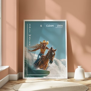 Küsten Cowgirl Wand Kunst Beachy Magazin-Cover trendige Poster Druck Beachy Studentenwohnheim Zimmer Dekor Girly Surf Wandkunst Sofortiger digitaler Download
