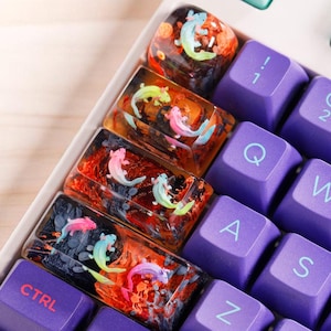 Orange and Black Axolotl Resin Keycap, Artisan Keycap Handmade ESC for Cherry MX Mechanical Keyboard, Keycap Set, Gaming Decor, Father&#39;s Day