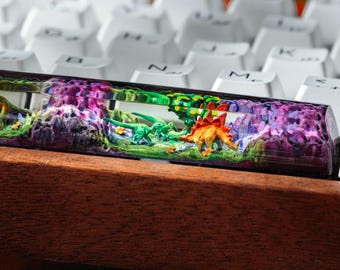 Handmade Dinosaur Landscape Resin Spacebar, Custom Dinosaur Artisan Keycap for Cherry MX Mechanical Keyboards Unique Gift for Gamers or Kids