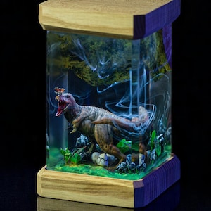 Lamp Dinosaur Epoxy Resin Wood, Custom Night Light, Table Lamp, Diorama Lamp, Personalized Gift for Him, Father&#39;s Day Gift