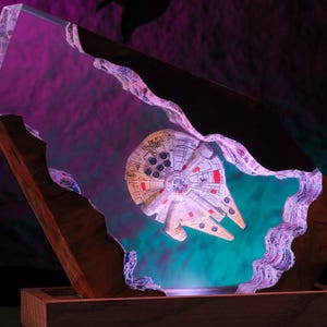 Handmade Spacecraft Resin Lamp – Epoxy Diorama Galaxy Night Light, Starship Table Lamp, Unique Gift for Him or Her, Back to school Gift
