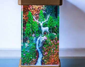 Lámpara de resina epoxi con forma de ciervo, luz nocturna de madera, lámpara de resina personalizada, lámpara de mesa, lámpara de mesita de noche de madera, lámpara galaxia, regalo personalizado, regalo de Navidad
