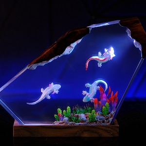 Handmade Axolotl Resin Lamp, Sea Creatures Epoxy Lamp, Night Light Art Deco Diorama, Table Lamp, Personalized Unique Gift, Father&#39;s Day Gift