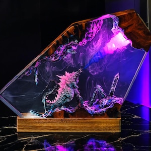 Lamp Custom Resin Epoxy Wood, Lamp Giant Moster Resin, Epoxy Resin Lamp, Art Deco Diorama Lamp, Personalized gift, Handmade Gift for him