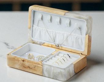 Luxus handgefertigte Holz Schmuckschatulle Harz und Holz - Eleganter Organizer für Ringe, Ohrringe und Halsketten - Perfektes Geschenk für Sie