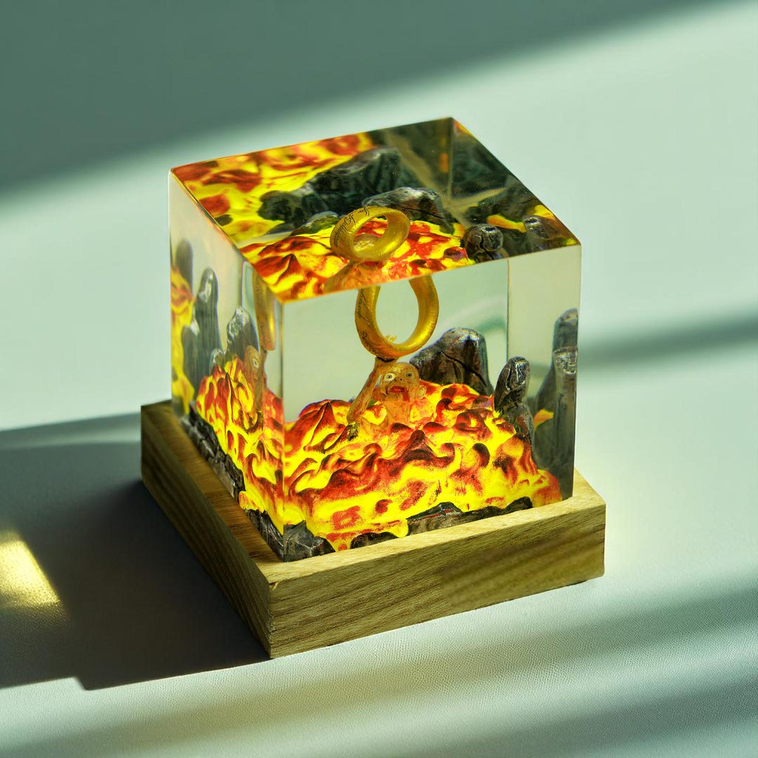 Volcano Cube Handmade Lava Resin Diorama Cube – Fantasy Ring Scene With Volcano ...