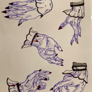 Halloween vampire bite hands art print 8x10in Spooky gore original pen drawing. Horror dracula fan wall decor