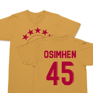 a yellow shirt with red stars and the number 45 on it