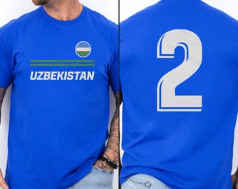 Uzbekistan Inspired Patriotic Fans Vibes Graphic Tee, #2 Jersey Style Minimalist Design for Supporters, 2026 World USA 2-Sided Unisex Shirt