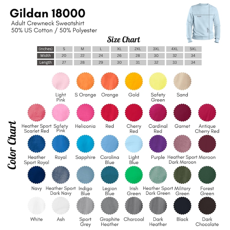 a chart of different colors of clothing