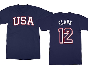 Clark #12 Retro Usa Jersey Style Tribute Graphic Tee, Indiana-Inspired Vintage Design, Women's Basketball Star Player Gift Unisex T-Shirt