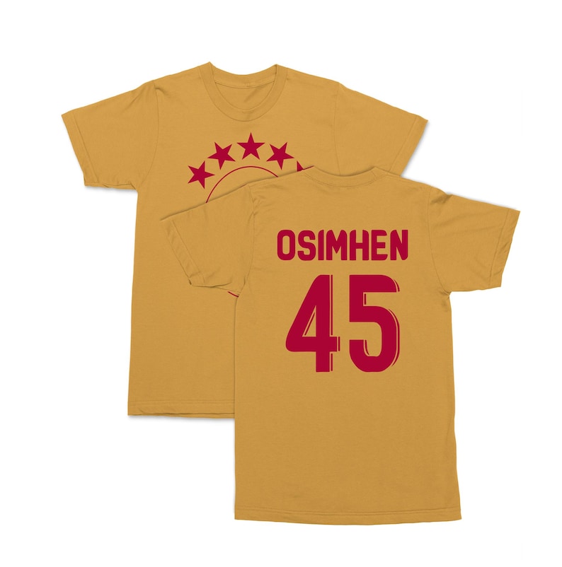 a yellow shirt with red stars and the number 45 on it