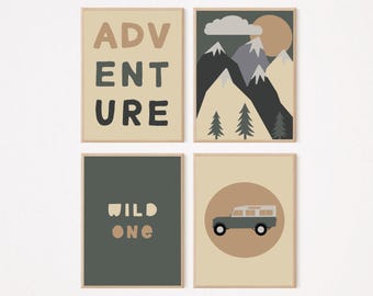 4 Pack Printable Wall Art - Adventure Nursery - Travel Theme Nursery - Adventure Playroom - Playroom Wall Art Print - Neutral Kids Room Art
