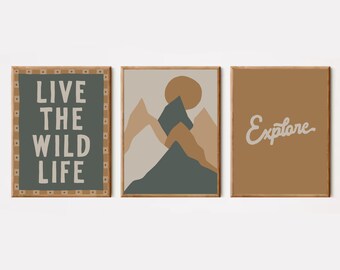 Avontuurlijke kinderkamerkunstafdrukken: Woodland Explorer-set (digitale download)