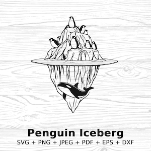 Penguin Iceberg Art, Instant Digital Download, svg png jpeg pdf eps dxf Files, Ocean Wildlife Illustration Print Clipart for Diy Crafts