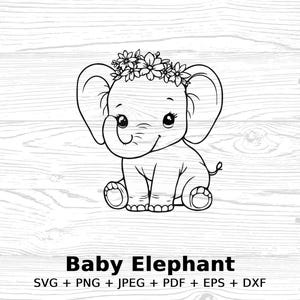 Cute Baby Elephant svg png jpeg pdf eps dxf, Instant Digital Download Elephant Clipart, Baby Animal Wall Art Decor for Nursery Diy Crafts
