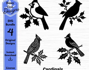 Cardinal on Branch SVG, Laser Cut Digital File, Bird Vector Download, Cricut Silhouette Nature Art, Winter Decor, DIY Wildlife Craft Graphic