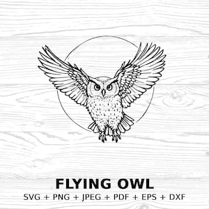Owl Flying SVG PNG DXF jpeg eps dxf Digital Clipart, Vector Owl Design, Digital Download for Crafts, Zentangle Owl Art, Commercial license