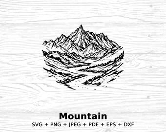 Mountain Landscape Digital Art, svg png jpeg pdf eps dxf Files, Instant Download, Nature Clipart, High Resolution Artwork,