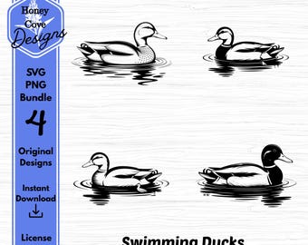 Zwemmen eend SVG, PNG-bundel, watervogels clipart, wilde eend digitale bestanden voor Cricut, silhouet, vectorafbeeldingen, Instant Download