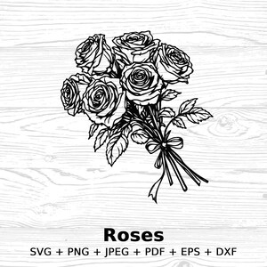 Rose Bouquet Digital Download, svg png jpeg pdf eps dxf File Formats, Instant Digital Download, Valentines Day Floral Clipart Roses Design
