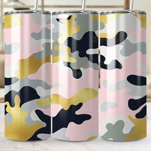Camouflage Tumbler Wrap, 20 Unzen Tumbler Wrap PNG, digitaler Download Camo Tumbler, rosa Gold Camouflage Tumbler Design